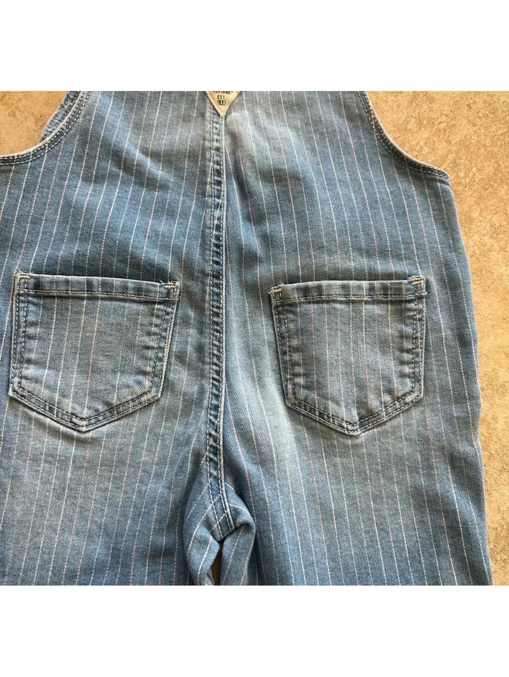 OshKosh B'gosh Girls 3T Light Blue Pinkand White Pinstriped Denim Overalls